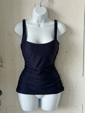Athleta Rouched Navy Blue Tankini Swim Top